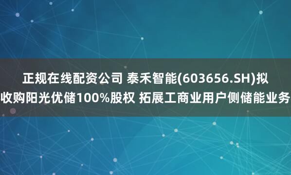 正规在线配资公司 泰禾智能(603656.SH)拟收购阳光优储100%股权 拓展工商业用户侧储能业务