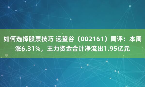 如何选择股票技巧 远望谷（002161）周评：本周涨6.31%，主力资金合计净流出1.95亿元